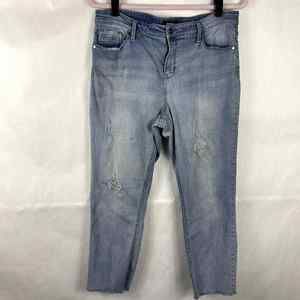 Buffalo Cropped Distressed Jeans Womens Size 14 Light Blue Wash High Rise